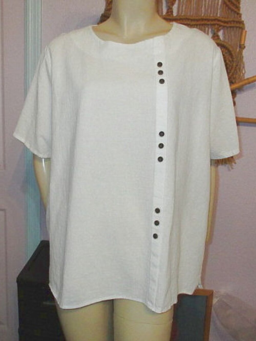 Agnes Orinda Cotton Gauze Boxy Blouse Top Size 2X White Short Sleeves Beachy NEW